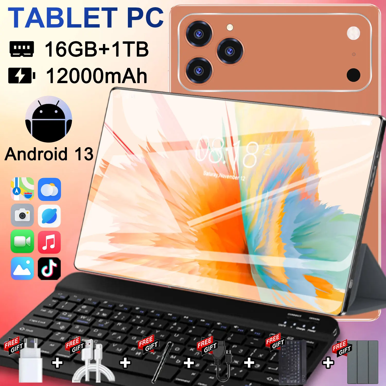 Tablet PC 5G Android 13 con Google Play, 14 Núcleos, 10.36 Pulgadas, Cámaras Duales, Doble SIM, Llamadas Telefónicas, Tablets con