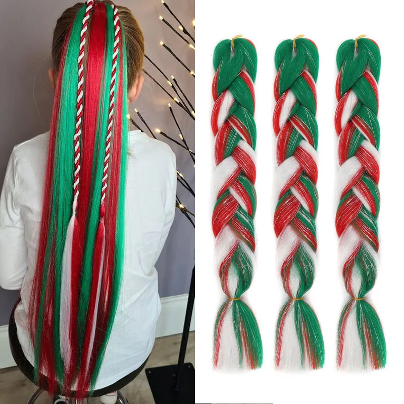 

Синтетические вязанные крючком волосы, длинные прямые омбре, радуга для женщин на Рождество и Хэллоуин, красочные гигантские блестящие косы