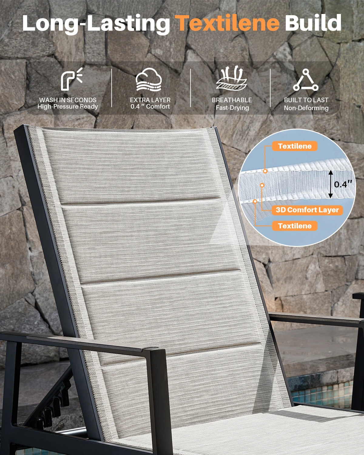 SEEHILL Aluminum Outdoor Chaise Lounge Set of 2 Adjustable 6 Positions textilene Pool Lounger Chairs for Beach Poolside Lawn view 3