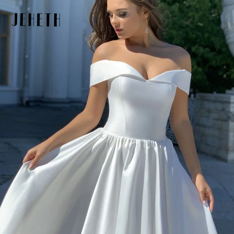 JEHETH Beach Satin Wedding Dresses Off The Shoulder Sweet Heart Bridal Gowns Sexy Backless Elegant A-LINE Princess Dress