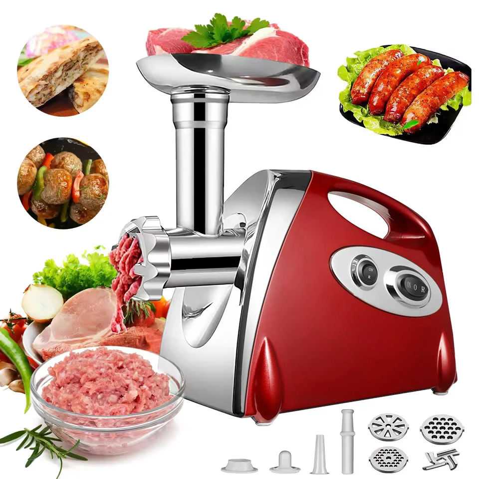 Picadora de Carne Eléctrica Potente de 2800W, Molinillo de Carne de Alta Resistencia, Procesador de Alimentos de Acero Inoxidable, Embutidora de Salchichas, 3 Platos de Corte, Máquina para Hacer Salchichas y Kubbe