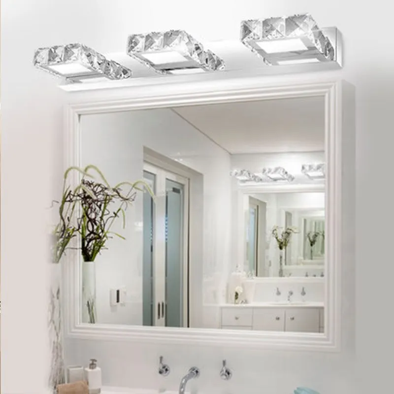 Modern K9 Crystal LED Bathroom Make-up Mirror Light Cool White Wall Sconces Lamp 90-260v Stainless Steel Cabinet Vanity Lighting