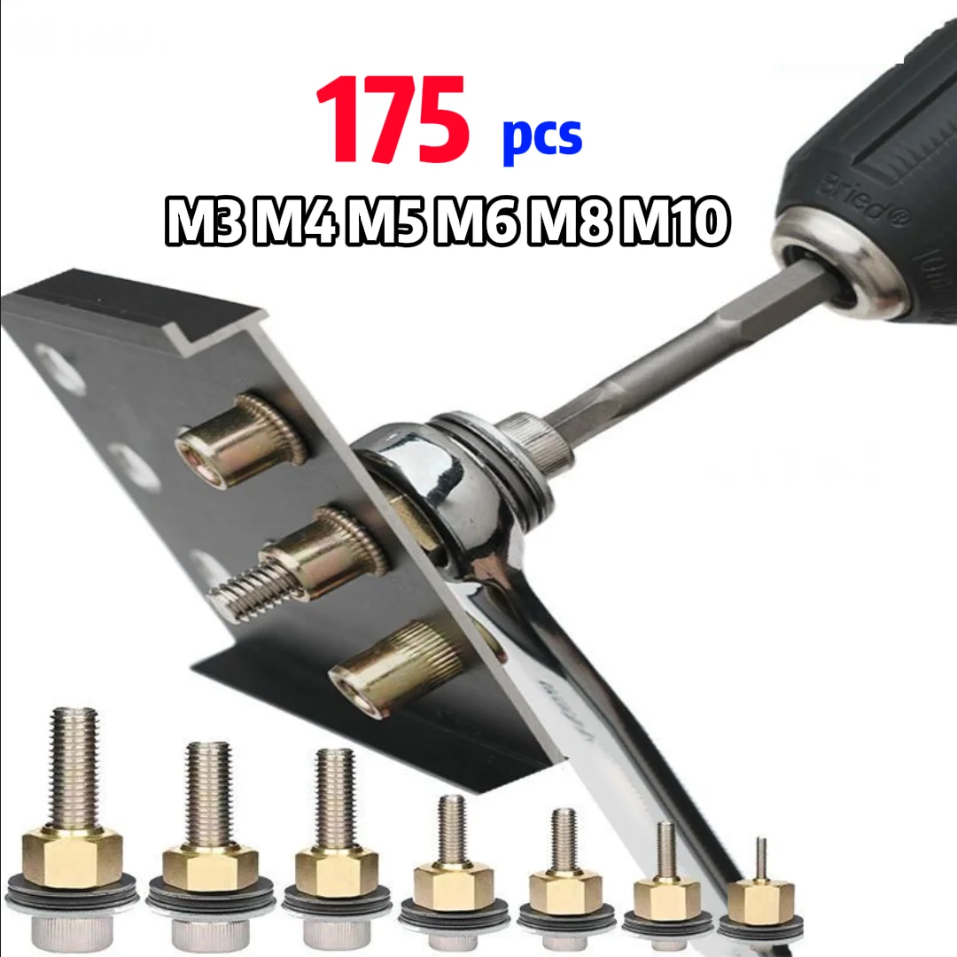 Kit dado rivetto metrico da 175 pezzi: M3 M4 M5 M6 M8 M10 testa piatta, dadi inserto UNC in acciaio al carbonio zincato