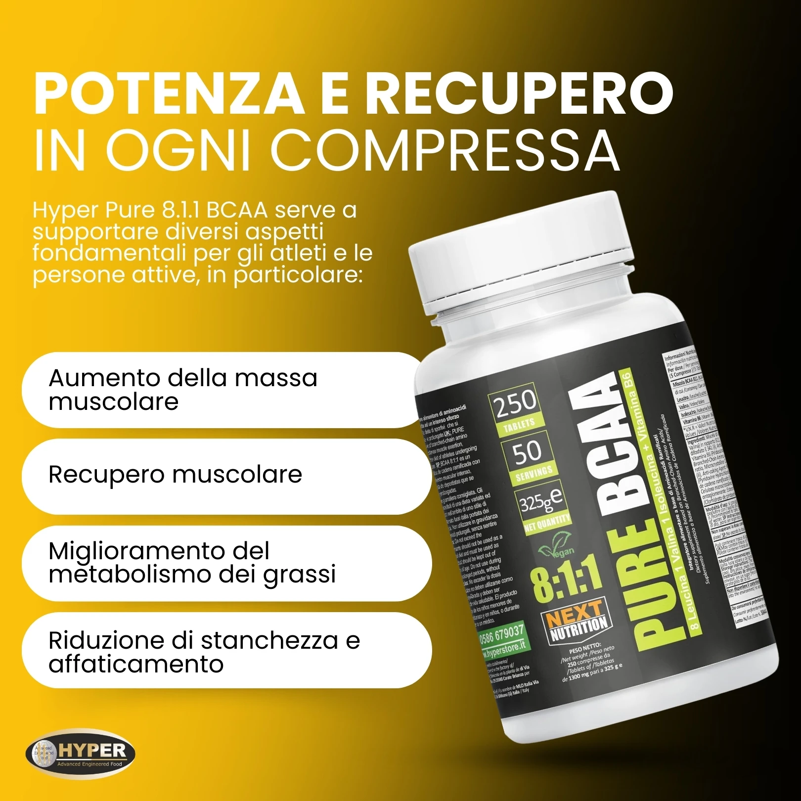 Next Nutrition BCAA 8:1:1 الأحماض الأمينية المفرعة 1000 مجم - زيادة كتلة العضلات والتعافي السريع - تمرين ما قبل التمارين الرياضية - 250 أقراص خالية من اللاكتوز مع مكمل فيتامين B6 النباتي في إيطاليا