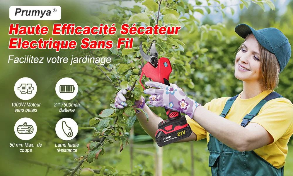 1000W 50mm Bürstenloser Akku-Astschneider für Obstbäume und Bonsai, Astschere, Elektrowerkzeug mit 2x 21V Akkus – Detail 11