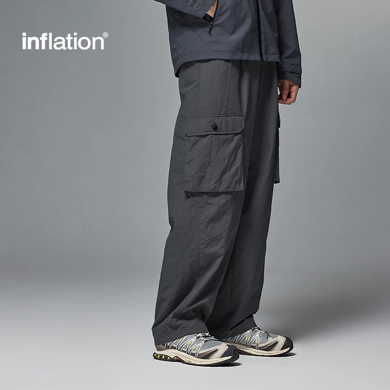 INFLATION Men's Quick-Dry Cargo Pants with Pockets Reflective Waist Cord Outdoor Sports Casual Pants