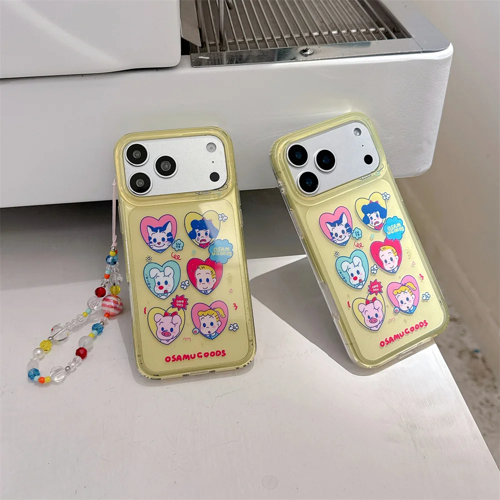Cute Lovely Cartoon Glitter Phone Case for iPhone 17 Pro 15 16 Pro 17 Pro Max 15 16 17 Cover Kawaii Shockproof Case with Chain