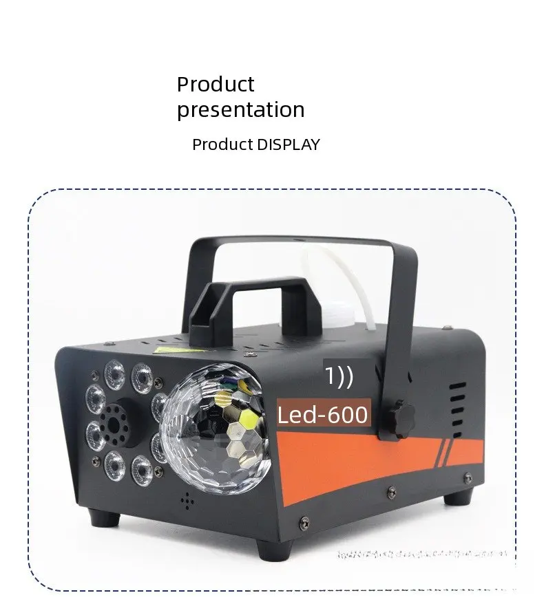 600W LED Magic Ball Smoke Machine Portable Mini Fogger with Disco Ball Light RGB Lighting Wireless Remote Control for Stage Part