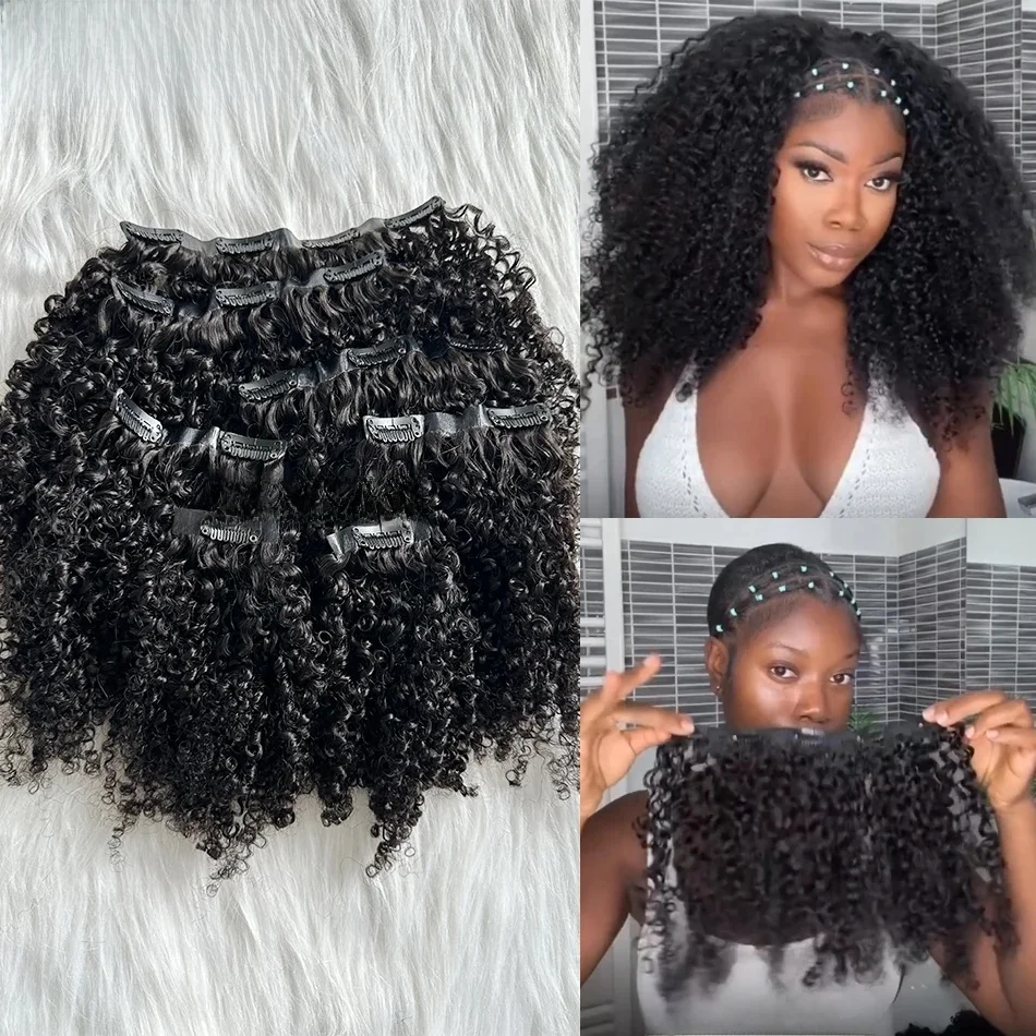 Kinky Curly Clip In Hair Extensions Human Hair Burmese Naadloze Pu Clip Ins Menselijk Haar Kinky Curly Voor Zwarte Vrouwen - afbeelding 2