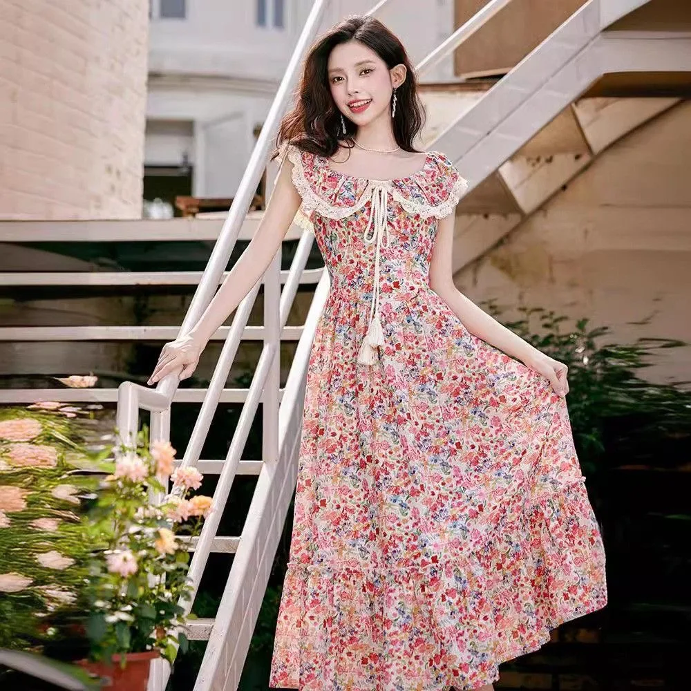 

Unique collar small floral beach one shoulder evening dress