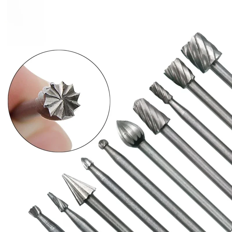 10pcs HSS Routing Router Bits Burr Rotary Tools  Rotary Carving Carved Knife Cutter Tool Engraving Wood Working Used for Dremel