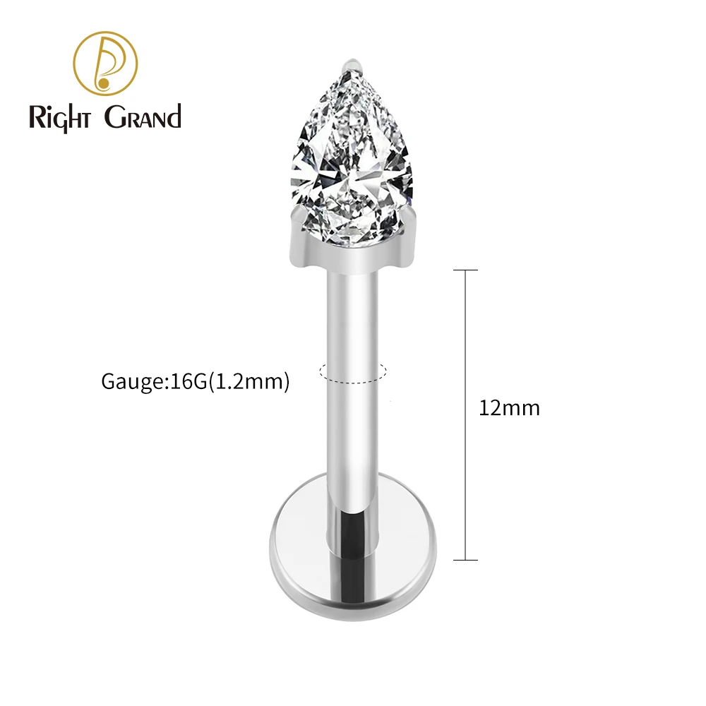 Right Grand ASTM F136 Titanium Teardrop Waterdrop CZ Internally