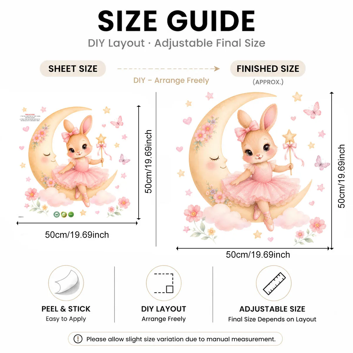 Watercolor Ballerina Bunny Moon Wall Stickers Pink Tutu Rabbit Star Wand Wall Decals for Kids Baby Girls Room Bedroom Home Decor view 6