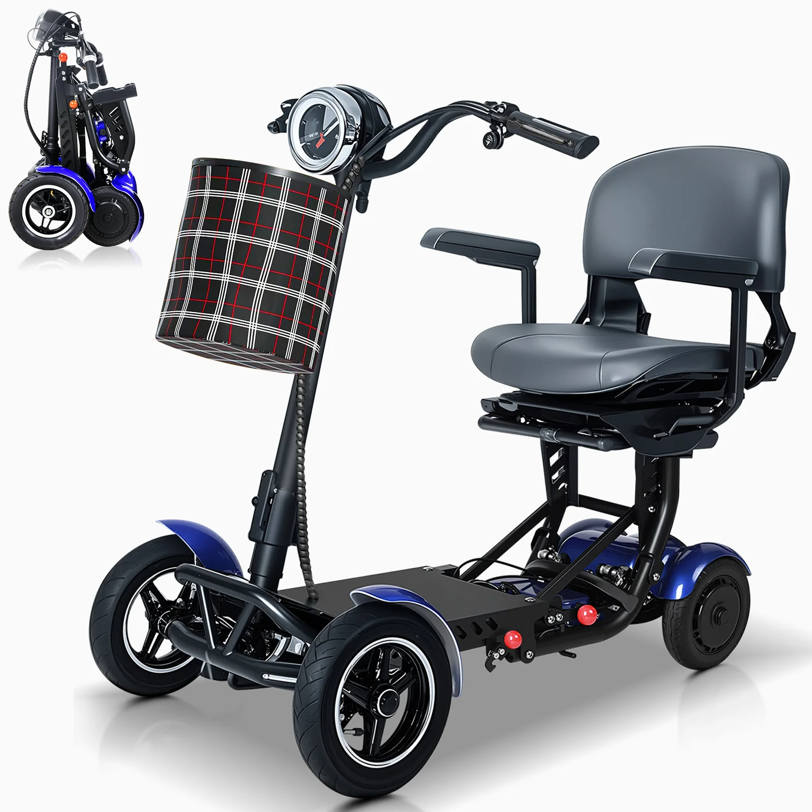 

Электрический скутер на 4 колесах для пожилых людей, двигатель 750 Вт, аккумулятор 36В 15.6Ач, складной портативный скутер для пожилых, скутер для мобильности.