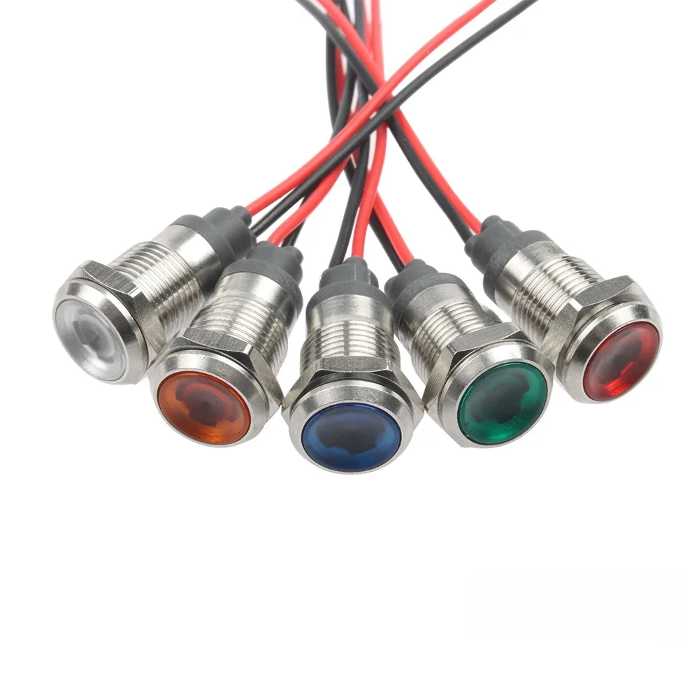 Indicateur lumineux métallique LED 10mm, 1 pièce, Signal lumineux étanche, Instruction Dot Light3-6V 12-24V 110-220V rouge jaune bleu vert blanc