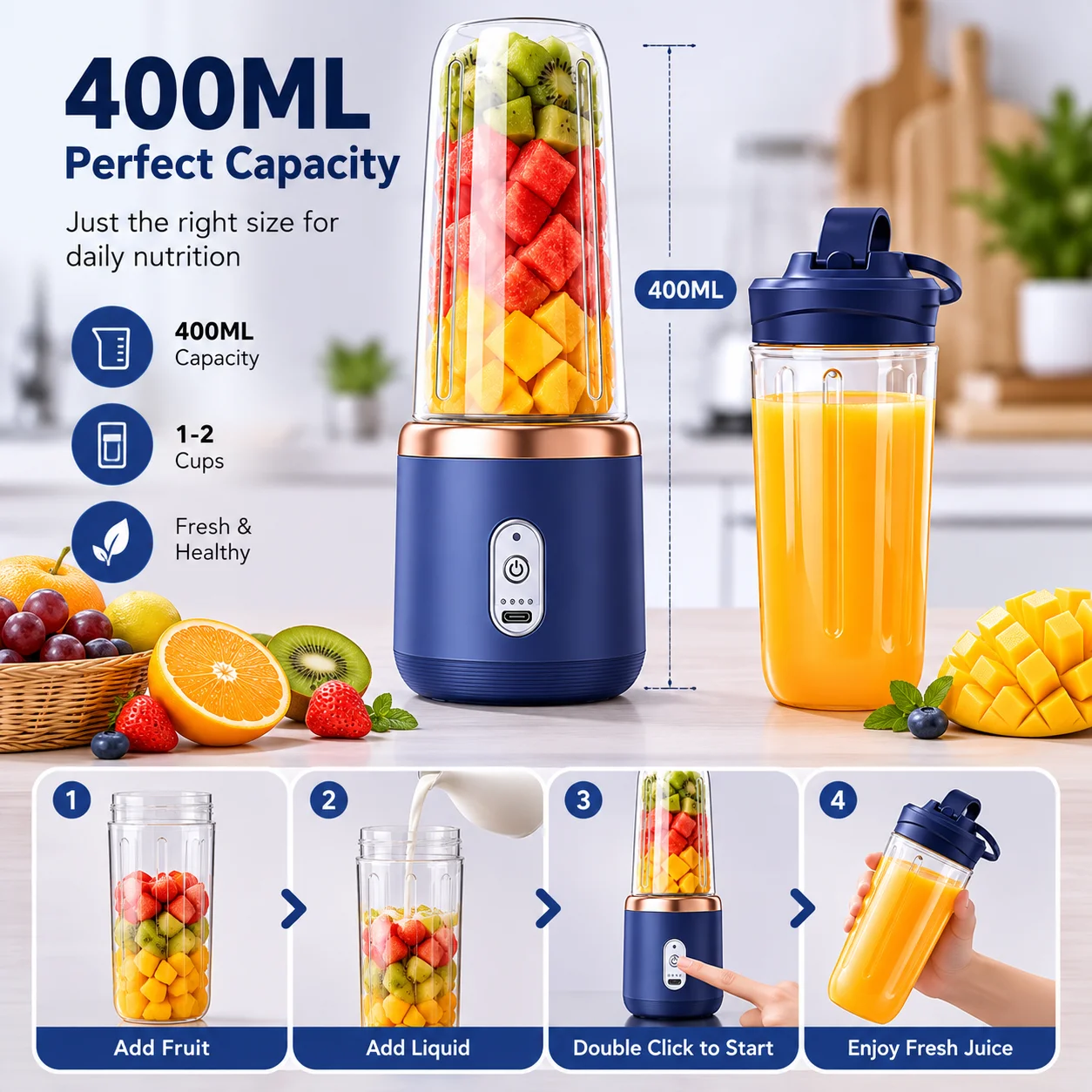 Blue Portable Blender, Recharg - огляд і ціна Portable Blender Usb Rechargeable