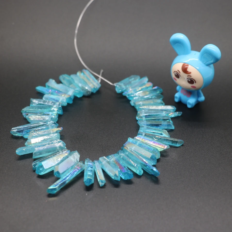 Approx 38pcs/Strand, Free Style Natural Aqua AB Quartz Crystal Stick Point Loose Spacer Beads Jewelry for Pendant Making