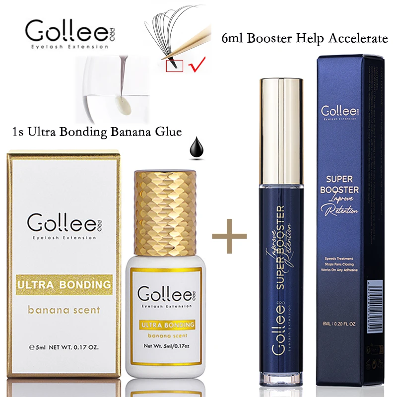 Gollee Lash Glue Extension 1s Dry Last 5-6 wees Bonder Adhesive Glue Banana Glue for Extension Waterproof Booster Stop Fan Close