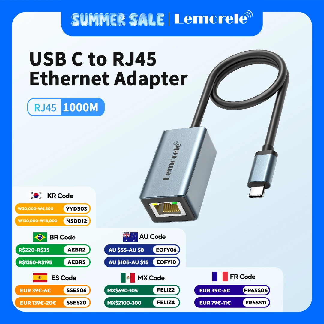 

Lemorele TC48 USB Ethernet Adapter USB3.0 1000Mbps USB RJ45 Network Card for Laptop Xiaomi Mi Box S Nintendo Switch USB Lan