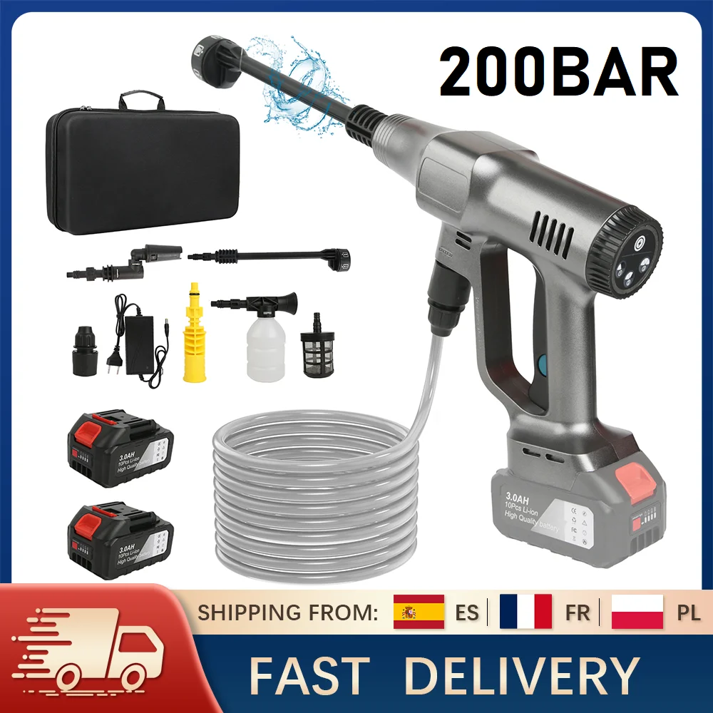 200Bar pistolet à eau électrique 3500W 18V sans brosse haute pression laveuse de voiture pistolet à eau 6 en 1 nettoyage jardin lavage pistolet de pulvérisation