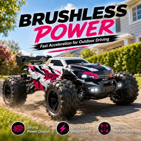 ZNLYRION RC Araba Off-Road Monster 4WD Kamyon 2.4GHz 3 Hız Ayarlı Uzaktan Kumandalı Araba, LED Farlı, Her Türlü Araziye Uygun Büyük Lastikli Hobi RC Araç 2 Şarj Edilebilir Pil ile Yetişkinler ve Gençler için RTR Oyuncak
