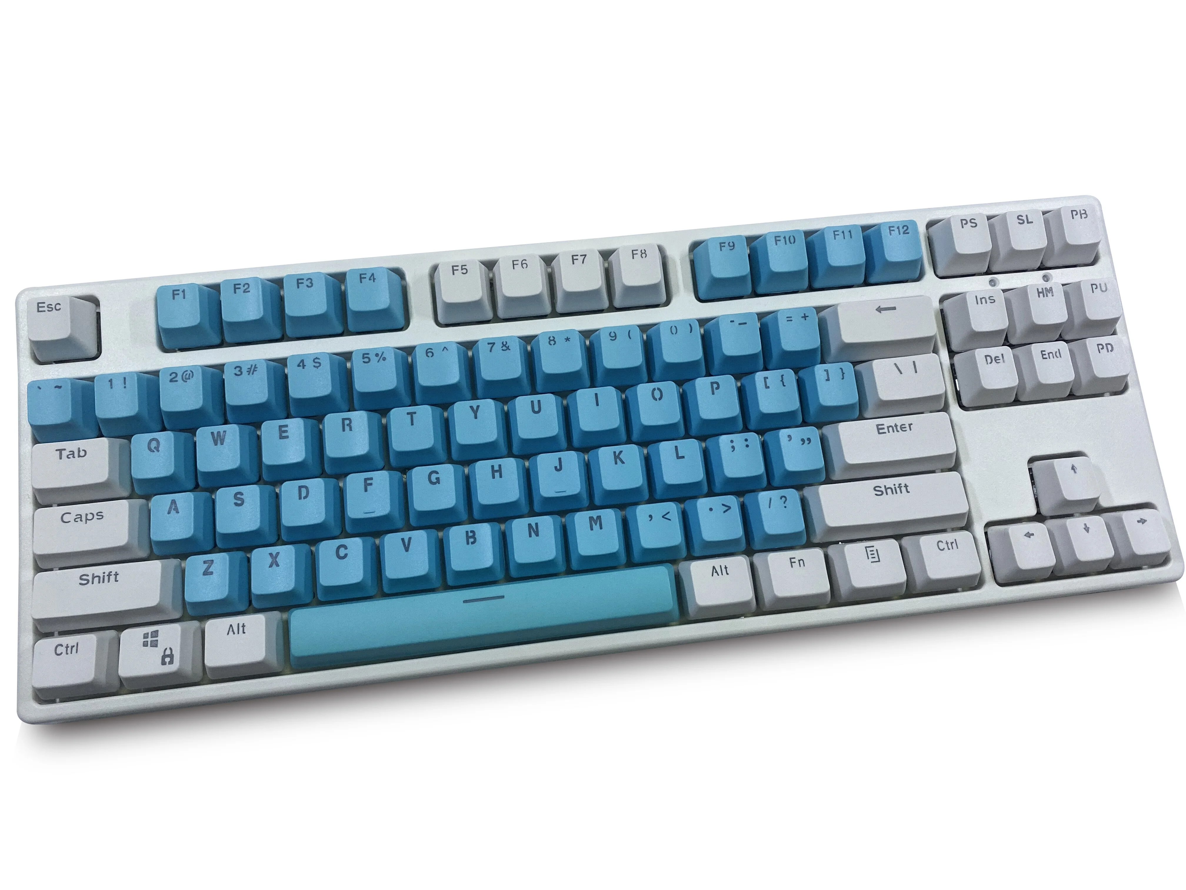 

White Blue 87 Keycaps, PBT Material OEM Height Mechanical Keyboard Keycaps, Double Backlit Characters, Transparent Game Keycaps