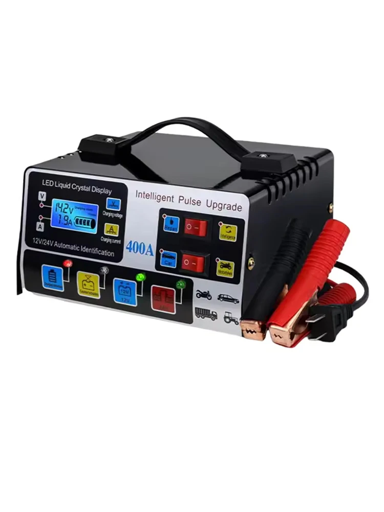 400A Autobatterie-Ladegerät 12V24V 220W Intelligentes Pulsreparatur-Ladegerät Vollautomatisches Autobatterie-Ladegerät Hochleistungs-Schnellladegerät