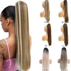 Coda di cavallo con coulisse lunga e dritta sintetica bionda per le donne Clip resistente al calore nelle estensioni dei capelli 70cm parrucchino finto naturale