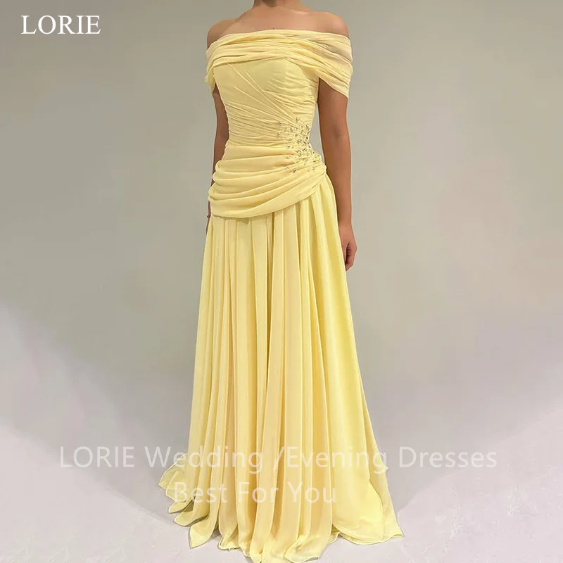 

LORIE Charming Chiffon Yellow Evening Dresses Off The Shoulder Draped Party Dress Sequined A-Line Prom Gowns Customized