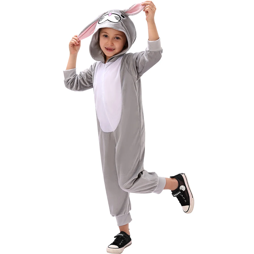 

Kids Easter Hare Cosplay Grey Bunny Costume Onesie Rabbit Pajamas for Girls Cartoon One Piece Animal Rabbit Halloween Costume