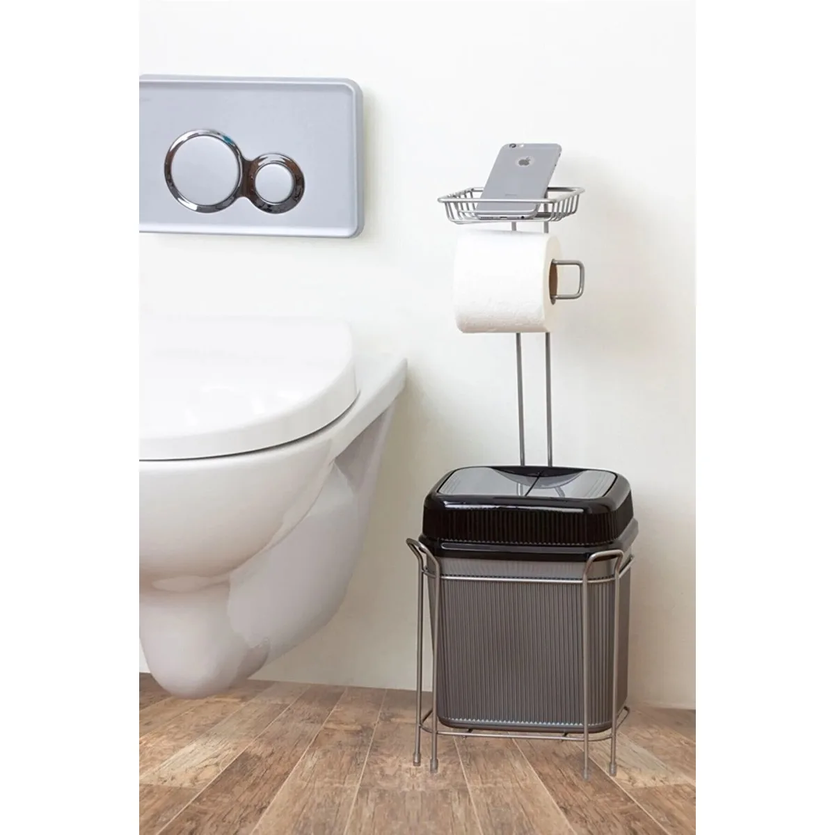 Redundant Wc Paper Holder And Cornered Gray Dustbin Design Home Decoration Practical Bathroom Accessories 61X20 Cm Toilet Paper