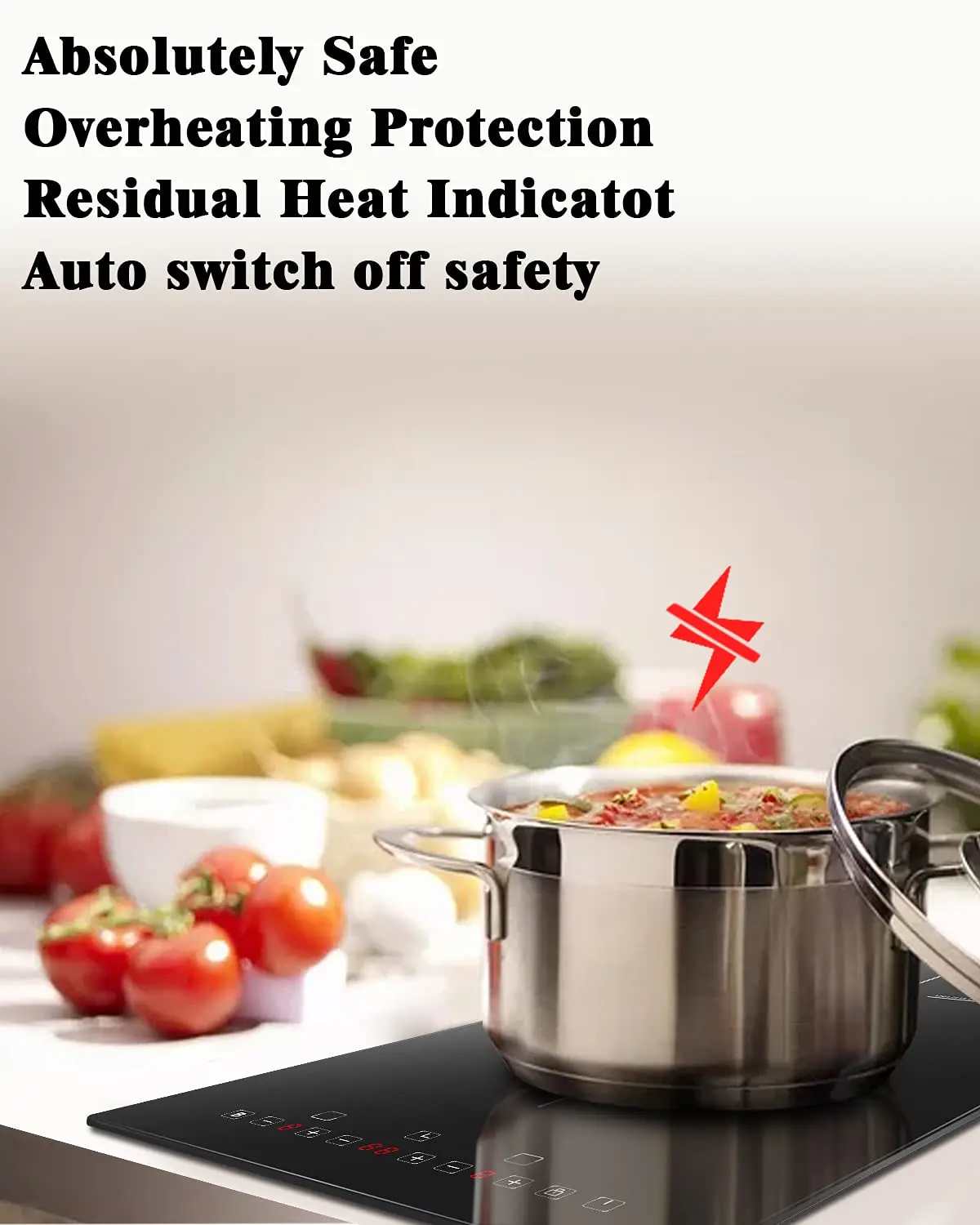 Karinear 12 Inch Induction Cooktop 2 Burner Drop In Electric Cooktop, Induction Stove Top Ceramic Glass with Booster, Child Lock, Timer, Pause function, 220-240V, 3500W, Hard Wire(No Plug) view 4