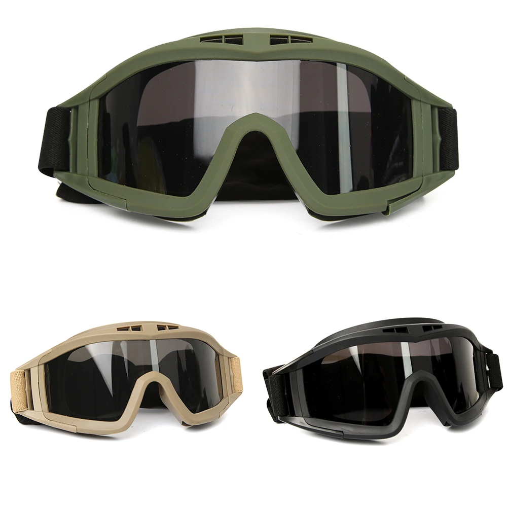 JSJM New Style Tactical Goggles CS Airsoft Windproof Shooting Glasses HD 3 Lens Motocross Motorcycle Mountaineering Safe Glasses