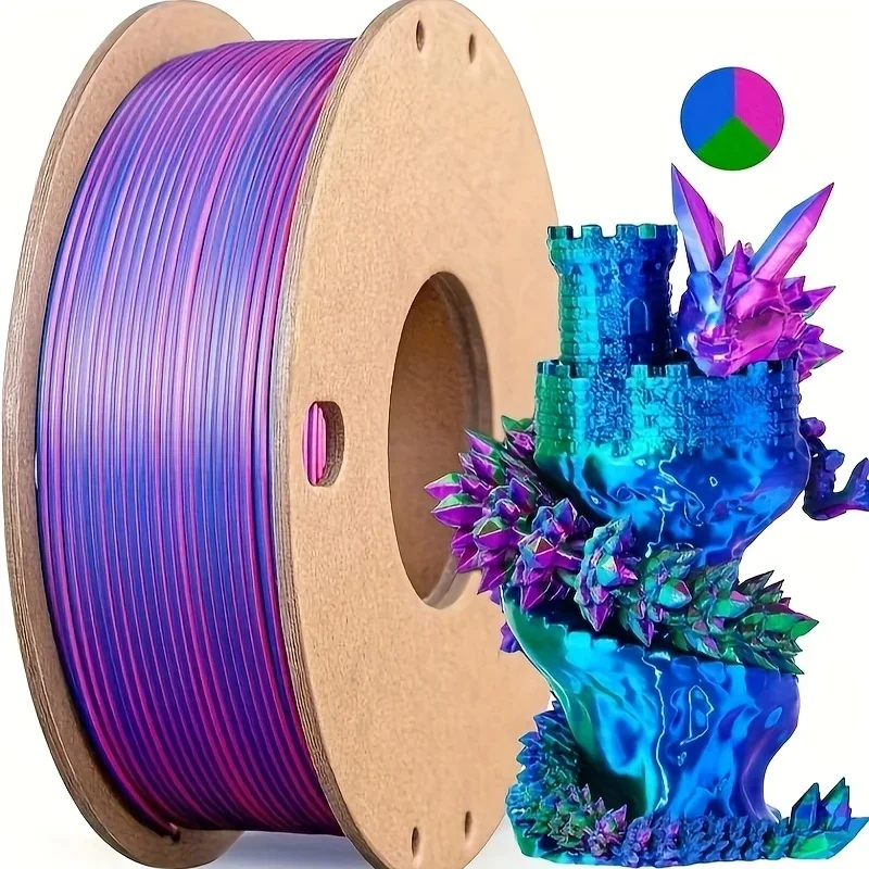 Driekleurig PLA-zijdefilament 250 g per rol Nettogewicht, geschikt voor FDM 3D-printers, 1,75 mm zijde PLA 3D-printmateriaal. - afbeelding 2