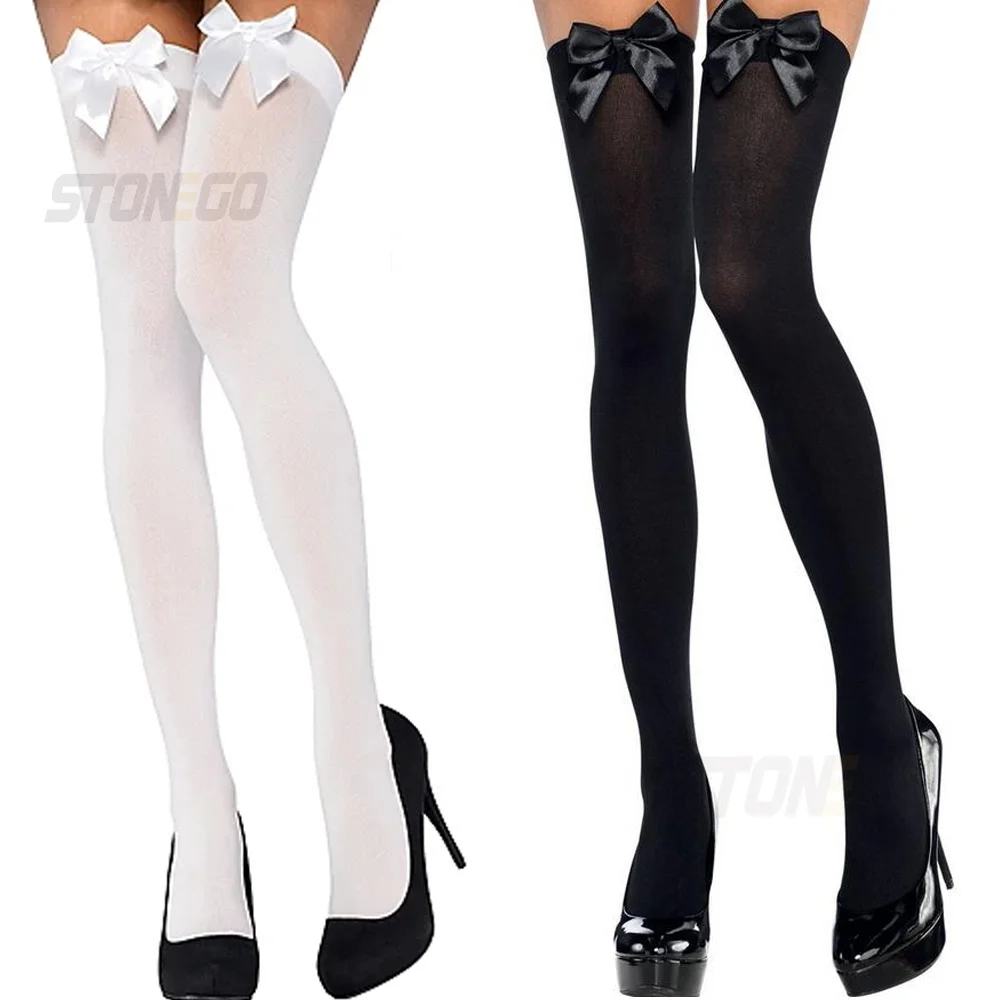 ربطة القوس فيونكة جوارب الحرير جوارب النساء رقيقة جوارب الفخذ الركبة Stonego أزياء المرأة