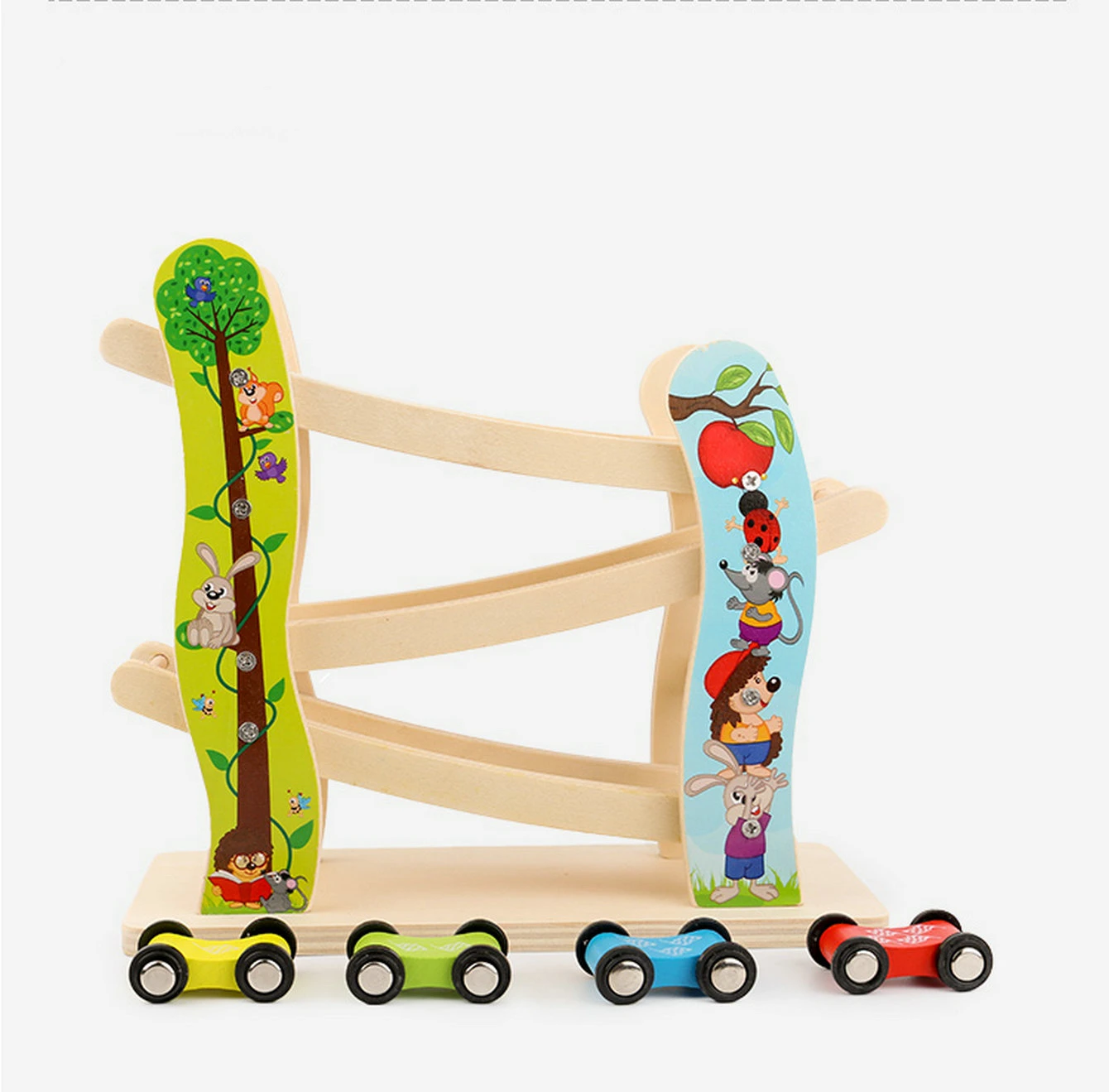 Three-track Glide Car Toy Wooden Creative Toy, Colorful Building Block Track Car Set, Children\'s Inertia Glider Puzzle Toy Gift