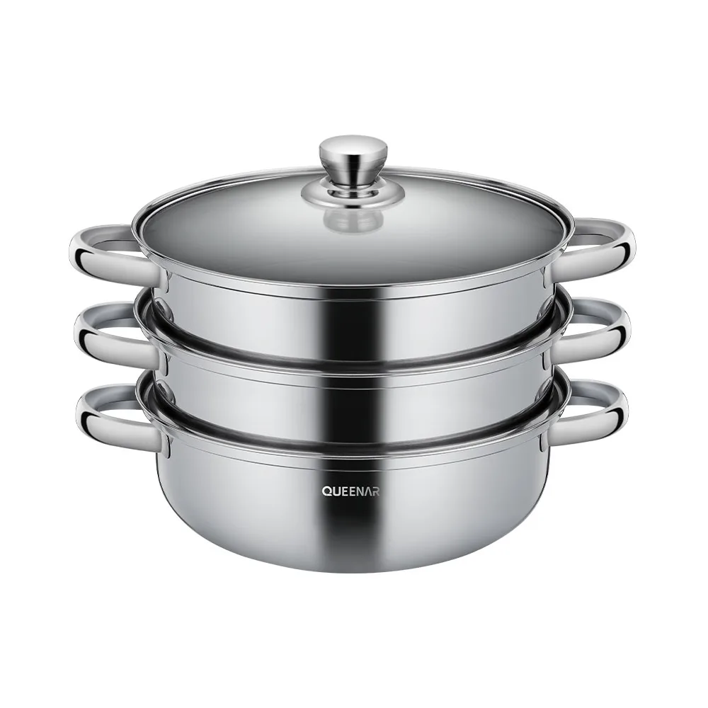 [QUEENAR] 3-Tier Stainless Steel Steamer 28cm Multilayer Pot Cookware Pot / IH induction steamer