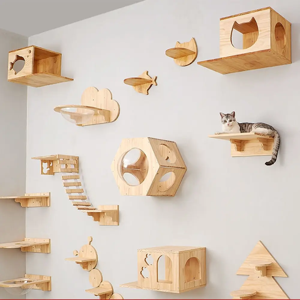 Cat Wall Furniture Floating Wall Shelf With Cat Scratching Post Climbing Perches Hammock Wall Steps For Sleeping Playing Res