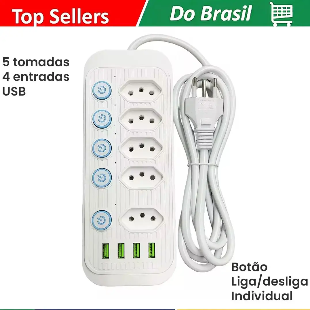 .Extensão 5 Tomadas E 4 USB Antichamas Bivolt 110v/220v