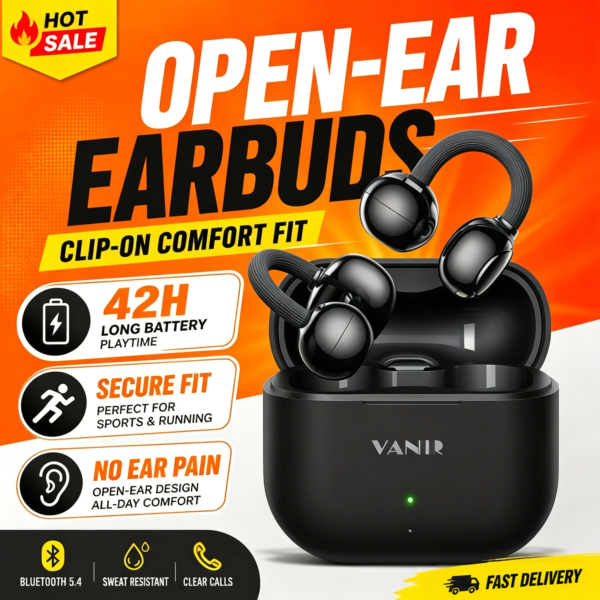 

VANIR Wireless Bluetooth Earbuds HD Calls Comfortable Fit HiFi Stereo Low Latency Gaming, Long Battery, iOS/Android Compatible