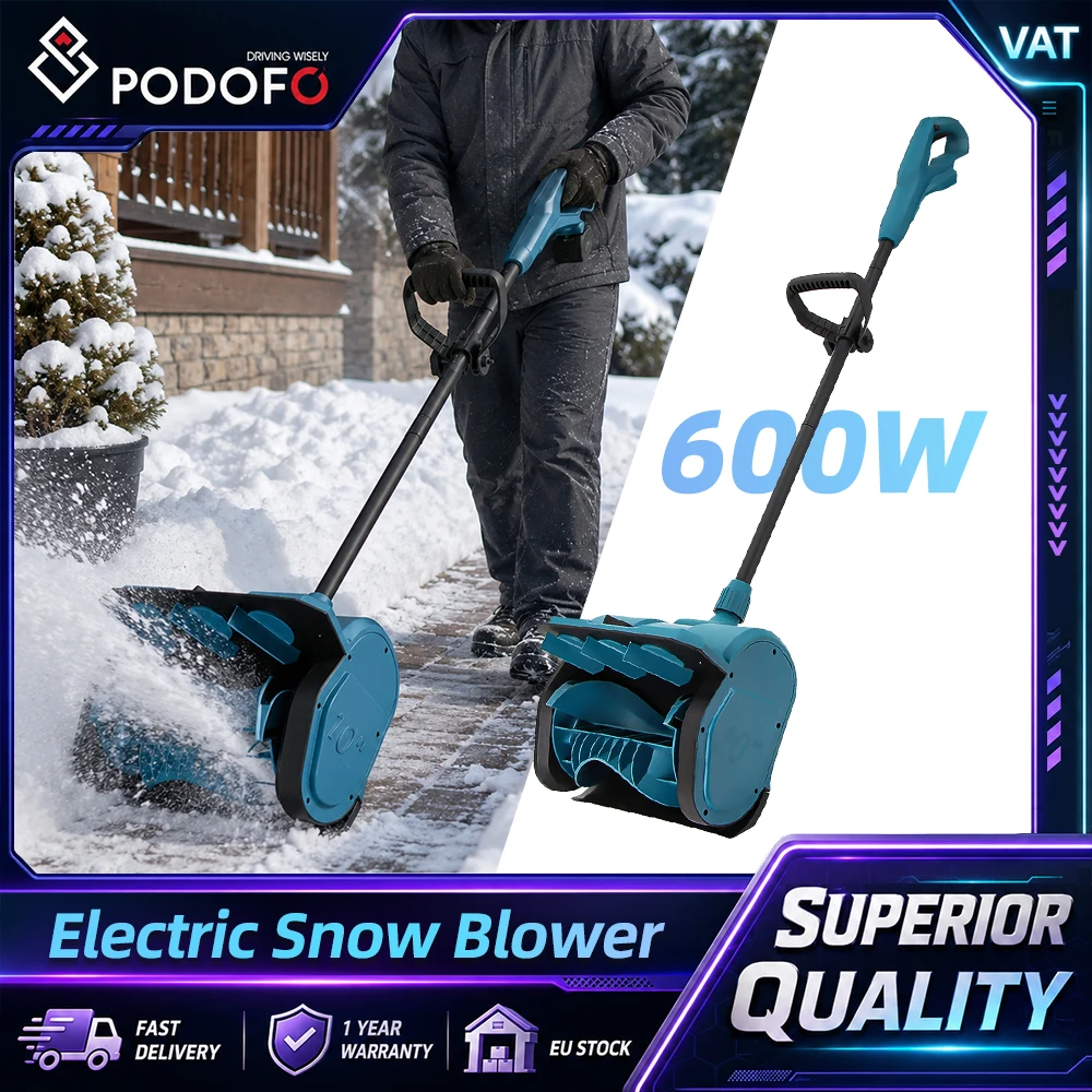 Souffleuse à neige électrique sans fil Podofo 600W, alimentée par batterie, pour nettoyer les rues, les terrasses, les trottoirs, les marches et les allées.