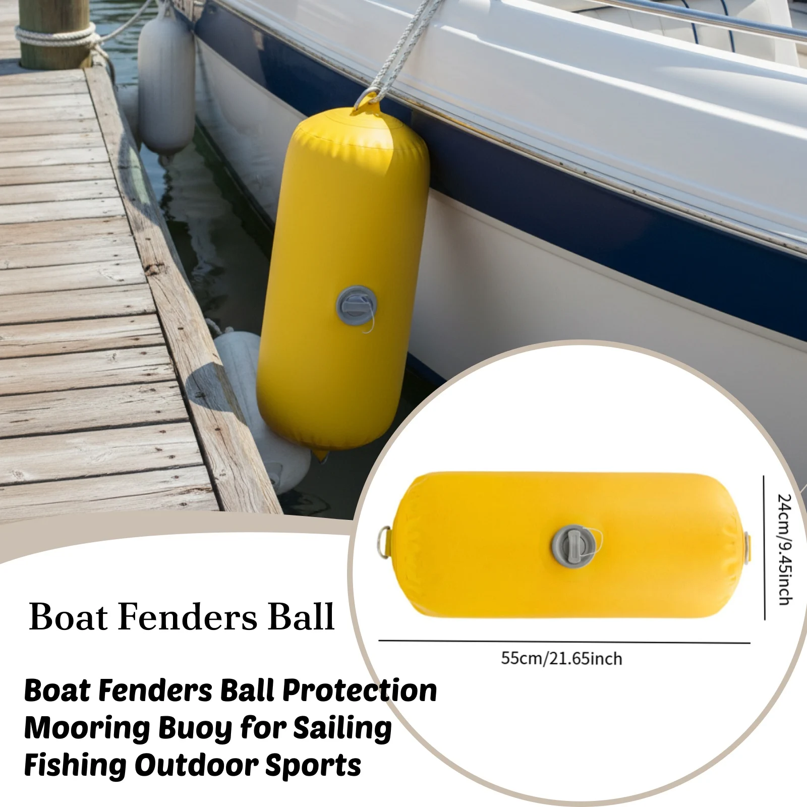 Boat Fenders Ball Protection Mooring Buoy Water Warning Buoy for Sailing Fishing Outdoor Sports,Easy Inflation Hang Hole Yellow
