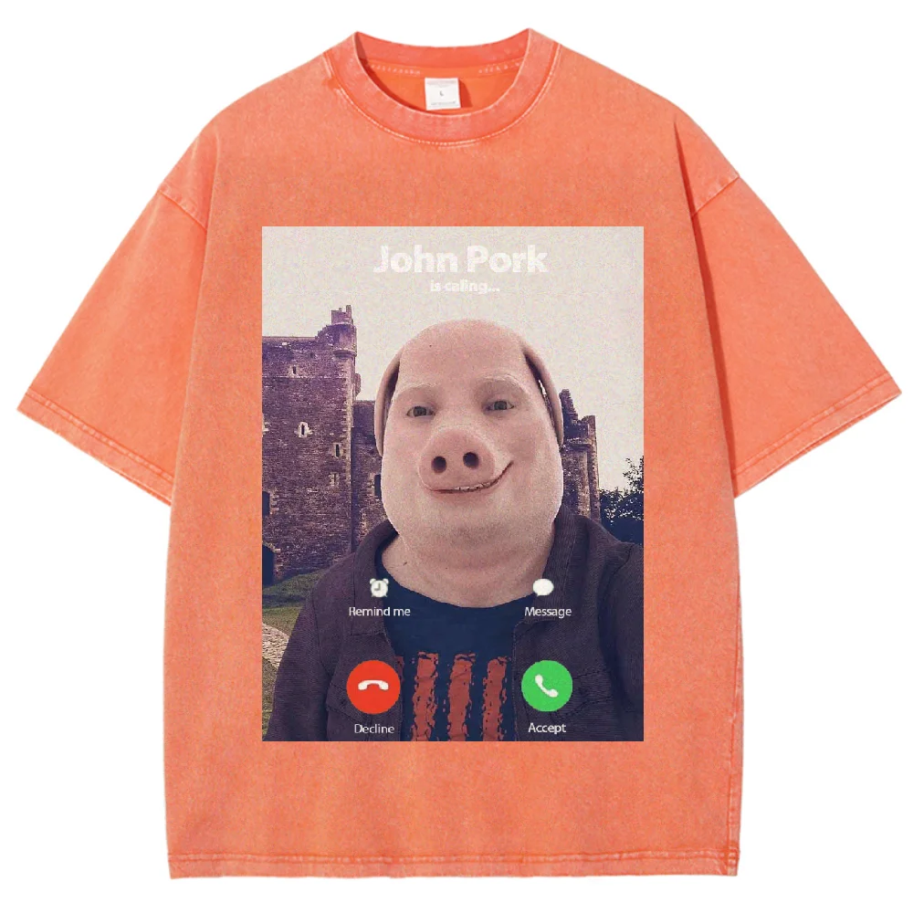 플레이풀 피그 그래픽 오버사이즈 티셔츠 빈티지 워시드 유니섹스 캐주얼 코튼 루즈 티 하라주쿠 스트리트웨어 패션 편안한 다이