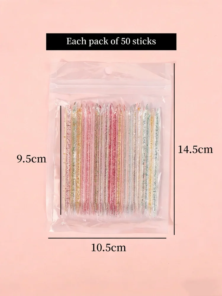 50Pcs Nail Art Cuticle Pusher Reusable Double End Crystal Stick Professional Cuticle Removal Tool Manicure Nail Accessories