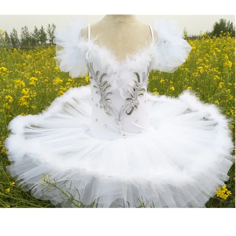 Profesjonalna baletowa spódniczka Tutu Pancake dzieci biały łabędź jezioro kostium baletowy dzieci Danse Girls Feather baleriny Tutu spódnice — zdjęcie 2