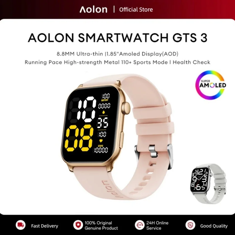 Aolon GTS3 Smart Watch 1.85" AMOLED Large Screen 8.8mm Ultra-Thin WhatsApp Call IP68 Waterproof Fitness Tracker Smartwatch