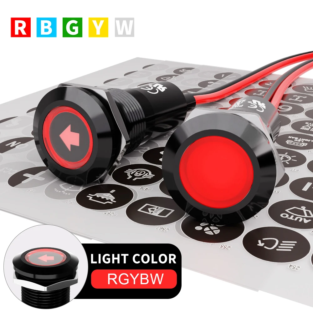

2PCS-Kit 12mm Metal Signal Light IP67 Waterproof 5-24VAC 180x Replaceable Symbol Caps Panel Mount Pilot Wires Connect Customized