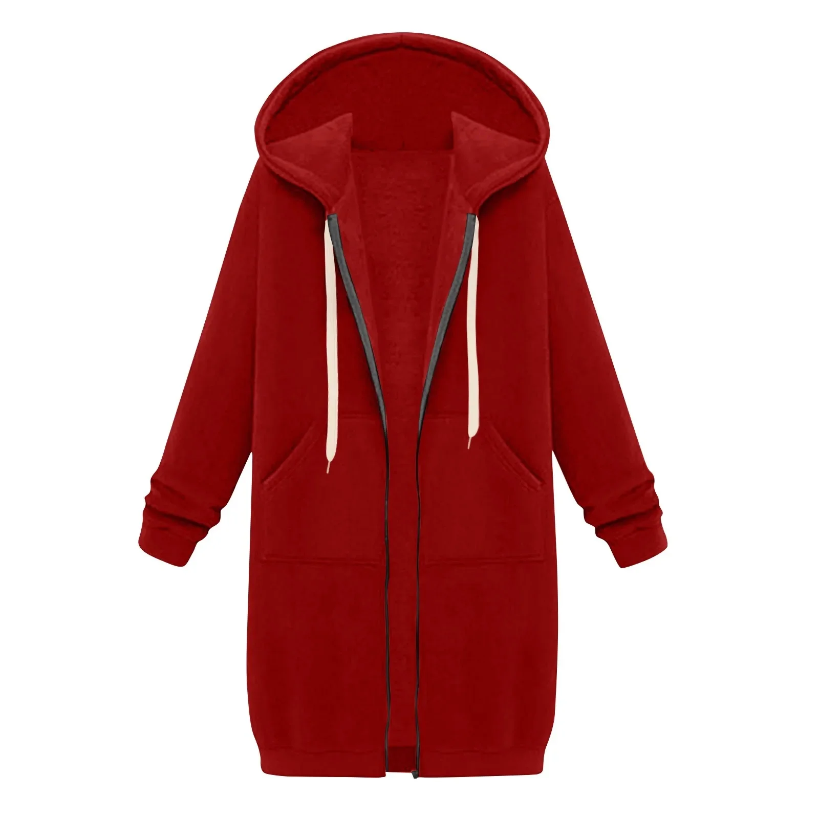 2024 Nieuwe Vrouwen Zip Up Hoodies Oversized Fleece Lange Tuniek Sweatshirts Casual Lange Mouw Herfst Hoodie Zakken Effen Jas - afbeelding 2