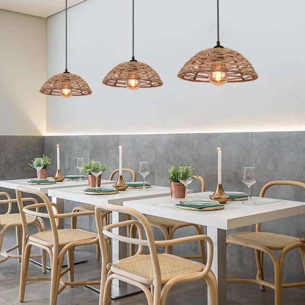 

Rattan Pendant Lights Rope Lantern Pendant Lamp Hand-Woven Rope Lampshades E27 Lighting Fixtures Dining Living Room Decor