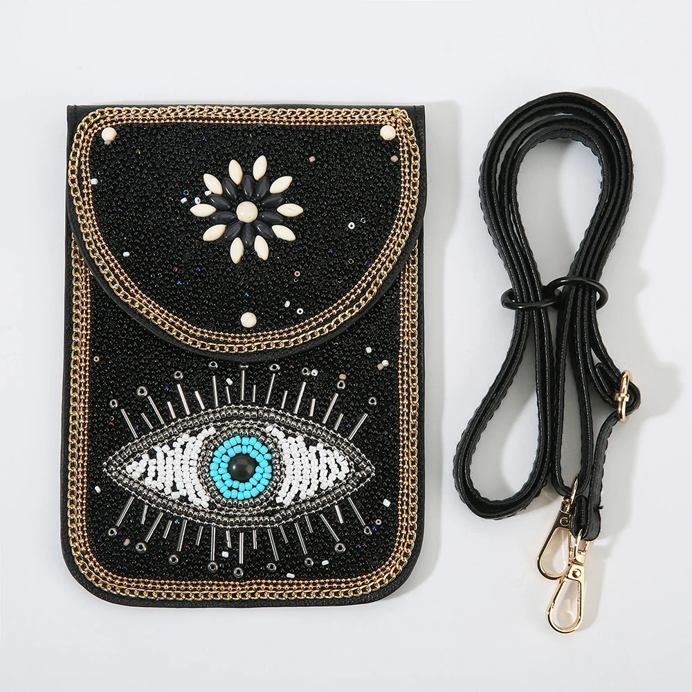 

Handmade Evil Eye tassel boho shoulder bag 2026 Bohemian Rhinestone Flower Purse Adjustable Strap Gift for Women
